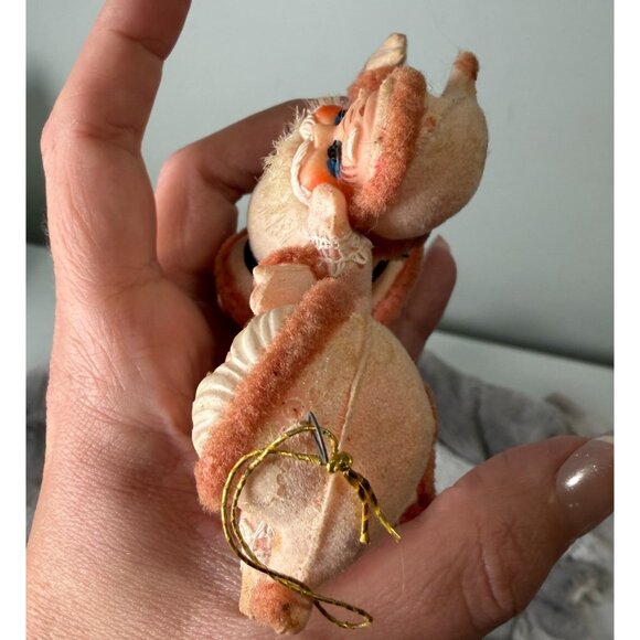 VTG Santa & Mrs Claus Flocked Plastic Christmas Ornaments Blow Mold 1960s - Picture 6 of 14